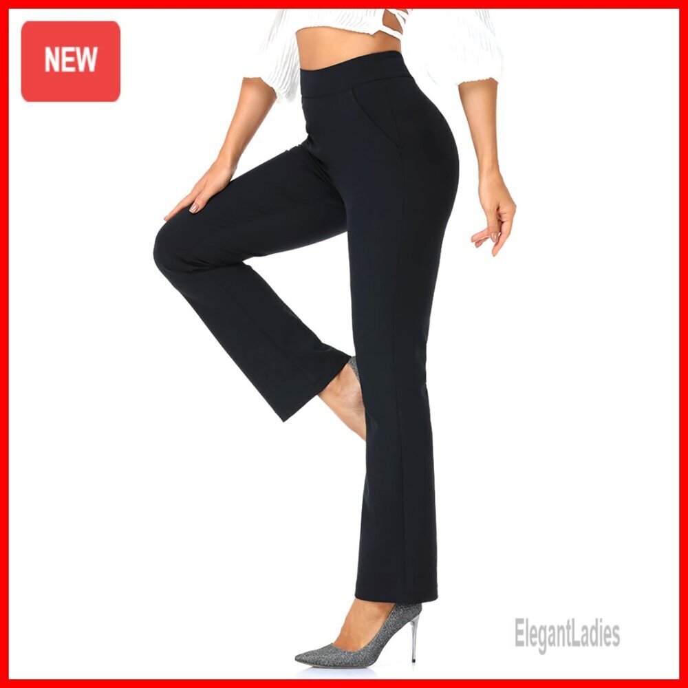 High Waisted Bootcut Dress Pants with Pockets, Pull On Yoga Work Slacks